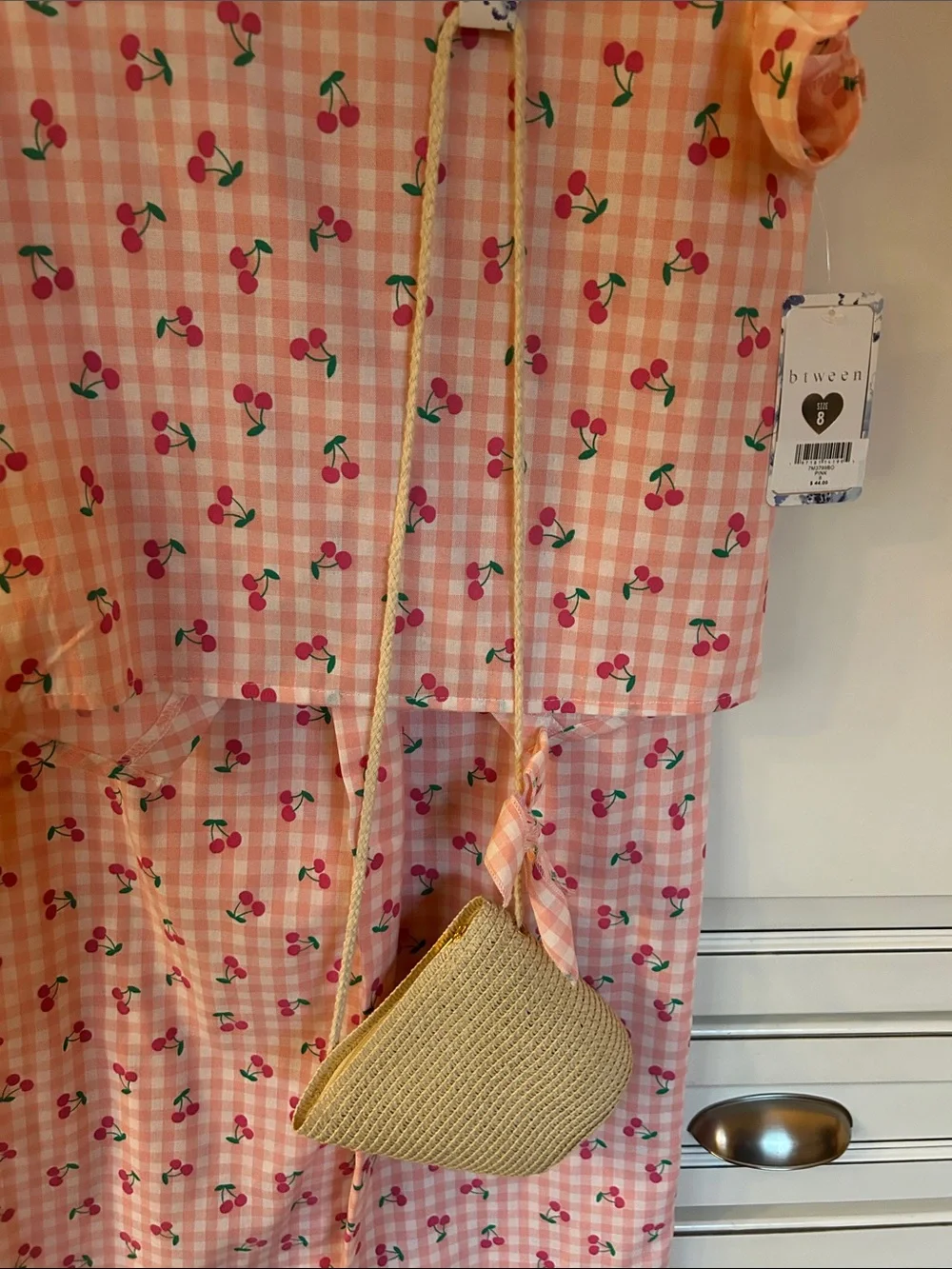 NWT 2 piece girls top, pants and purse pink with cherries size 8 - Picture 3 of 4